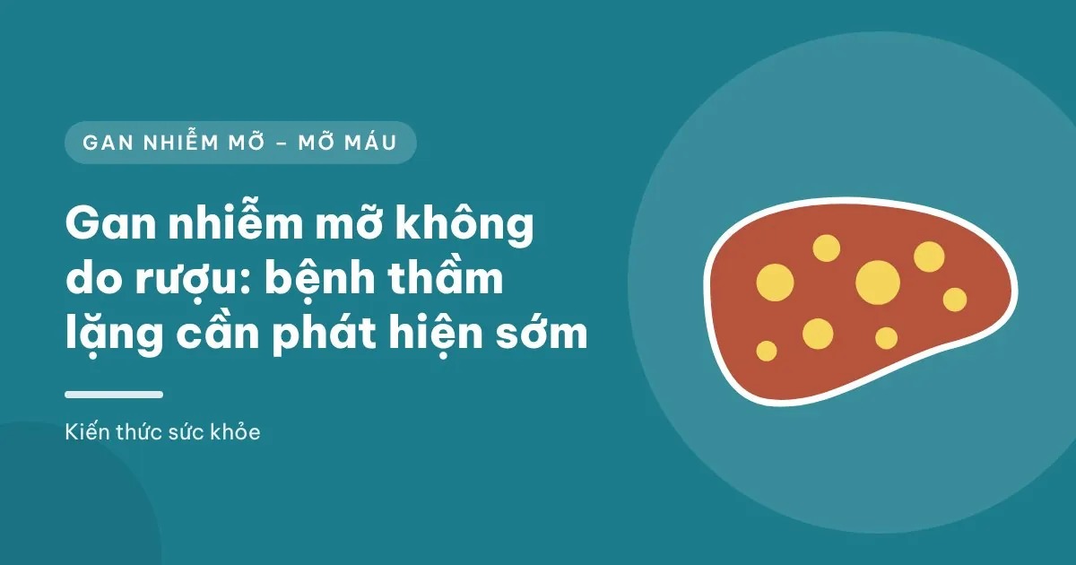 Minh họa đồ họa lá gan có các hạt mỡ tích tụ, bên cạnh là biểu tượng cân nặng, rau quả và người đi bộ